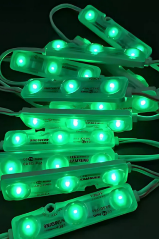12 Volt 3 Lensli Samsung Modül Led Yeşil (10 Adet)