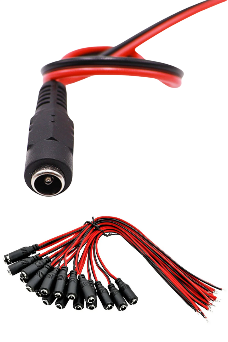 2.1 Dişi Led Birleştirme Kablosu 15cm Adaptör Jack Fişi ve Kamera Kablosu (5 Adet)