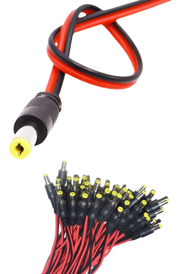 2.1 Erkek Led Birleştirme Kablosu 15cm Adaptör Jack Fişi ve Kamera Kablosu (5 Adet)