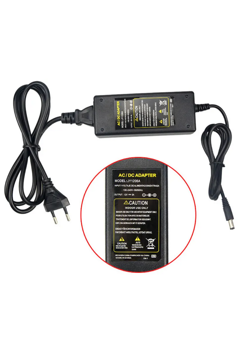 12 Volt 5 Amper Plastik Kasa Masa Tipi Adaptör Laptop Tip IP20 İç Mekan Adaptör