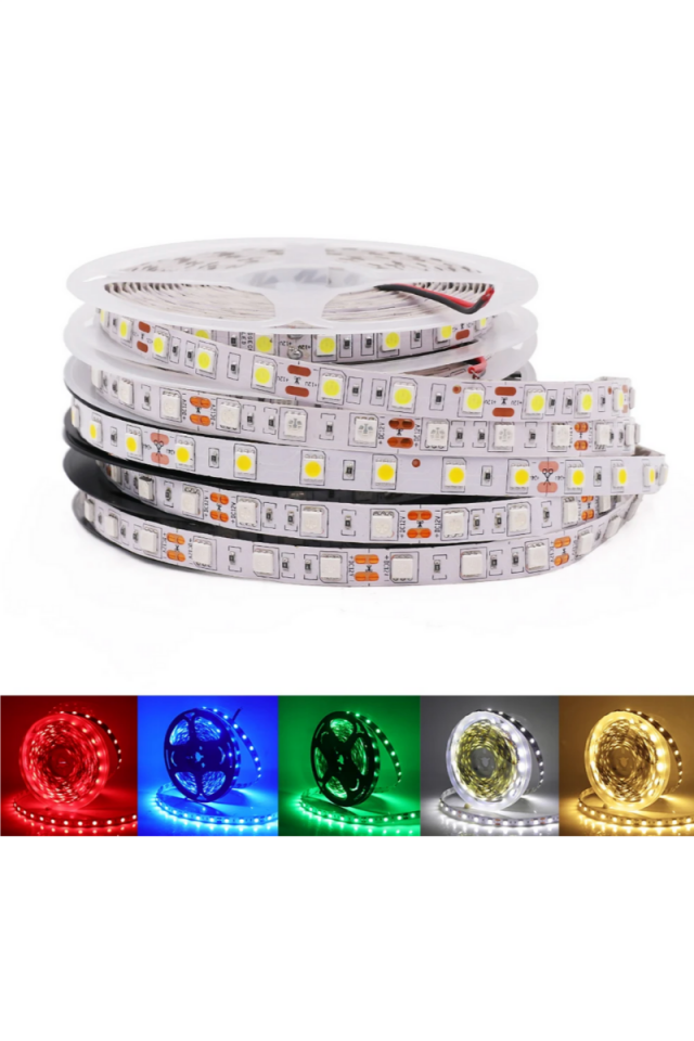 12 Volt 5050 Dış Mekan Şerit Led 3 Çipli Beyaz Metrede 60 Led IP65 (5 Metre)