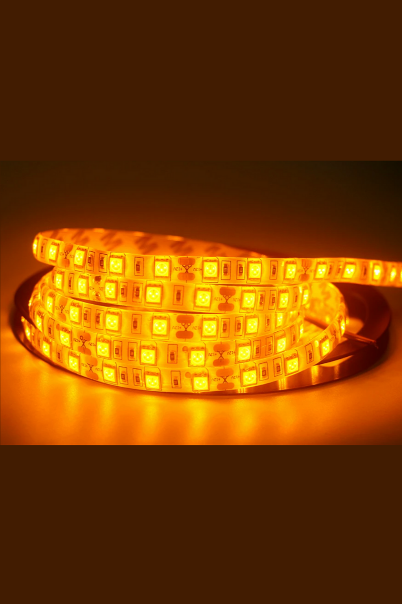 12 Volt 5050 Dış Mekan Şerit Led 3 Çipli Sarı ( Amber ) Metrede 60 Led IP65 (5 Metre)