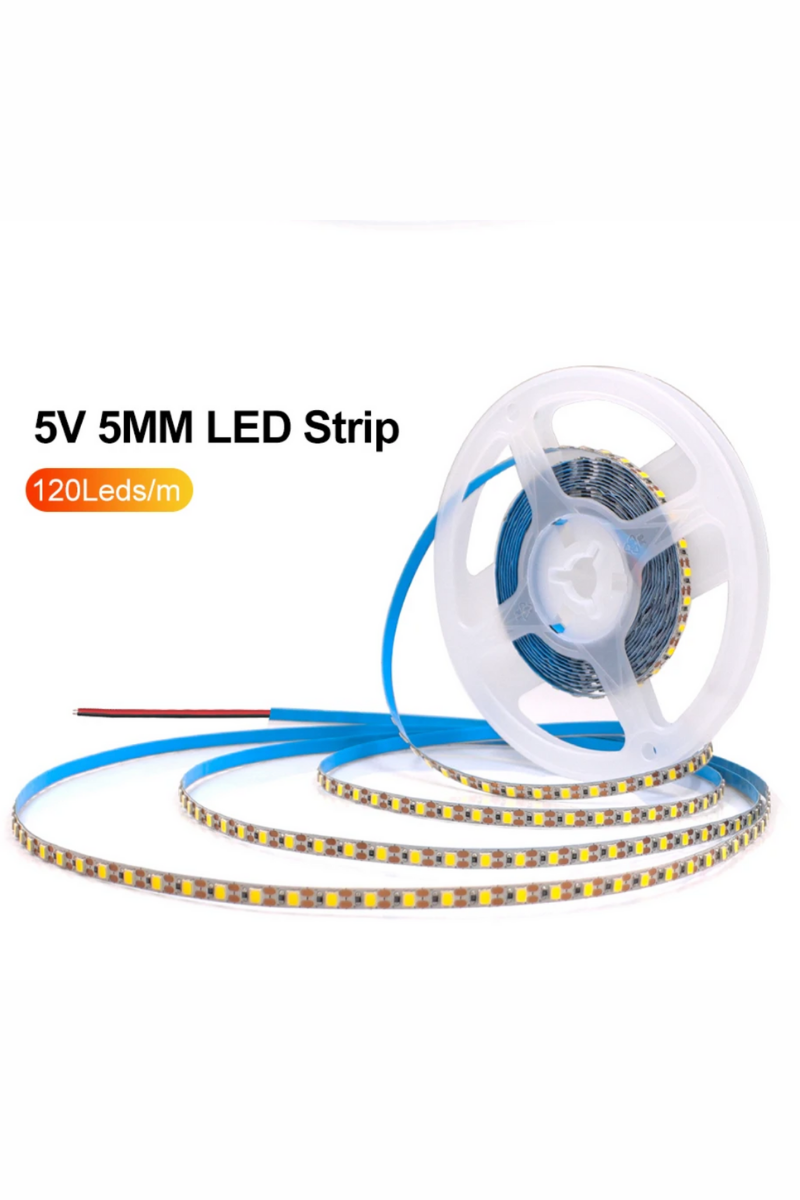 5 Volt 2835 Şerit Led 5 MM Beyaz 120 Ledli IP20 (5 Metre)