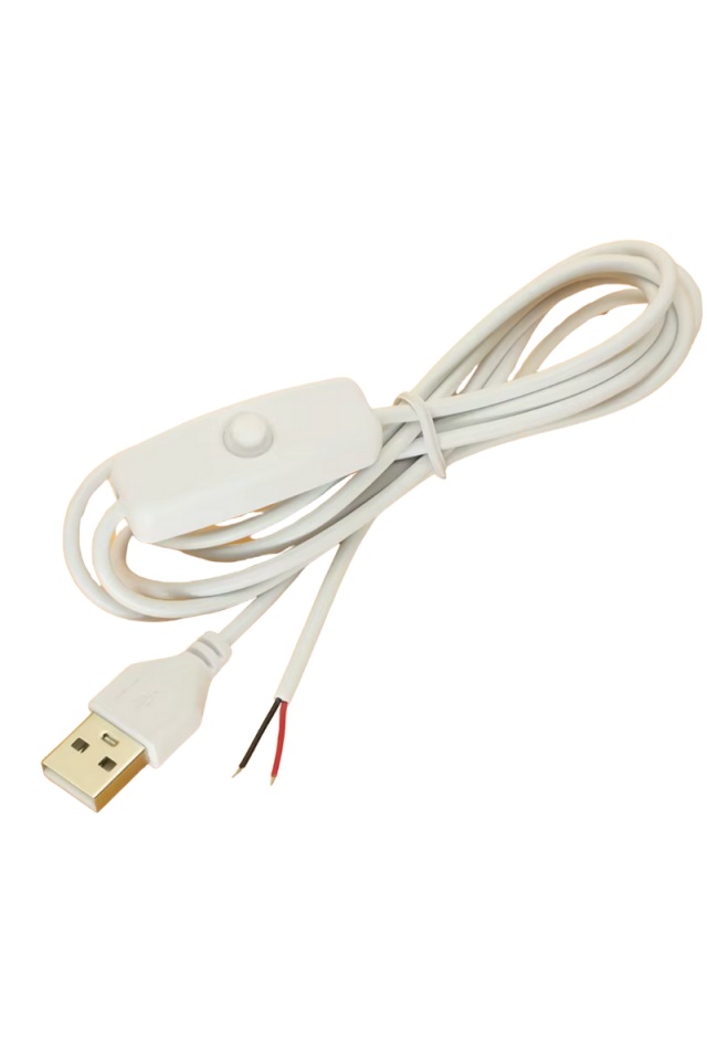 2 Amper Swich li USB Erkek Kablo 1 Metre Anahtarlı Açık Uçlu Beyaz USB Kablo