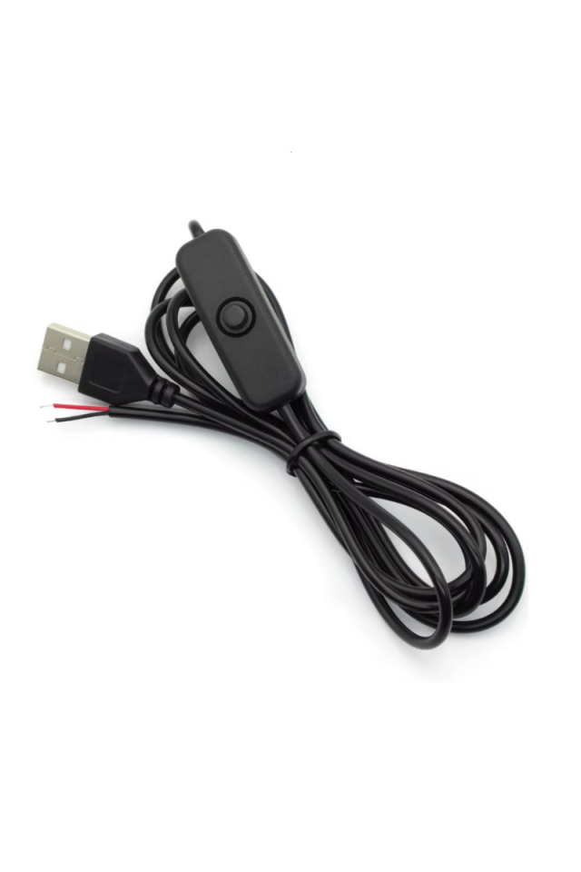 2 Amper Swich li USB Erkek Kablo 1 Metre Anahtarlı Açık Uçlu Siyah USB Kablo