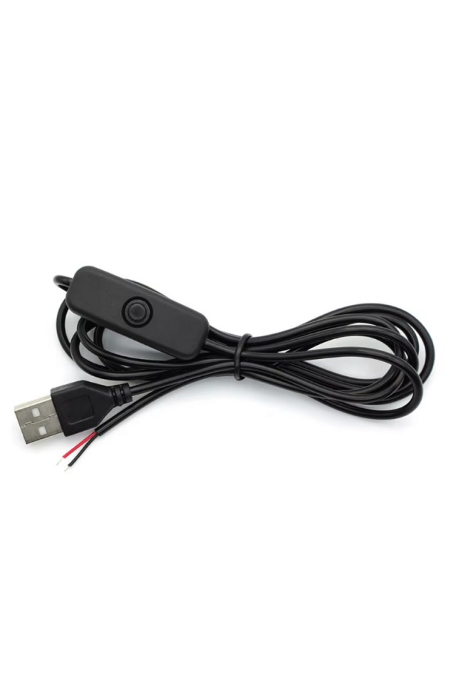 2 Amper Swich li USB Erkek Kablo 1 Metre Anahtarlı Açık Uçlu Siyah USB Kablo