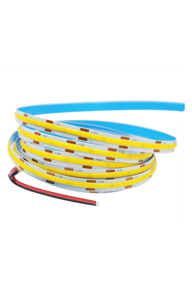 12V Cob Şerit Led 8MM 320 Ledli Esnek Sarı (Amber) Cob Led IP20 (5 Metre)