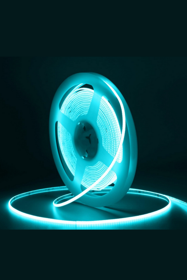 12V Cob Şerit Led 3MM 400 Ledli İnce Esnek Turkuaz Cob Led IP20 (5 Metre)