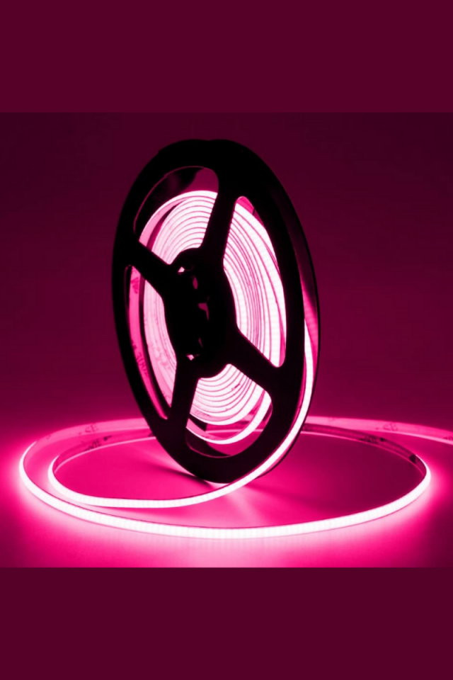 12V Cob Şerit Led 3MM 400 Ledli İnce Esnek Pembe Cob Led IP20 (5 Metre)