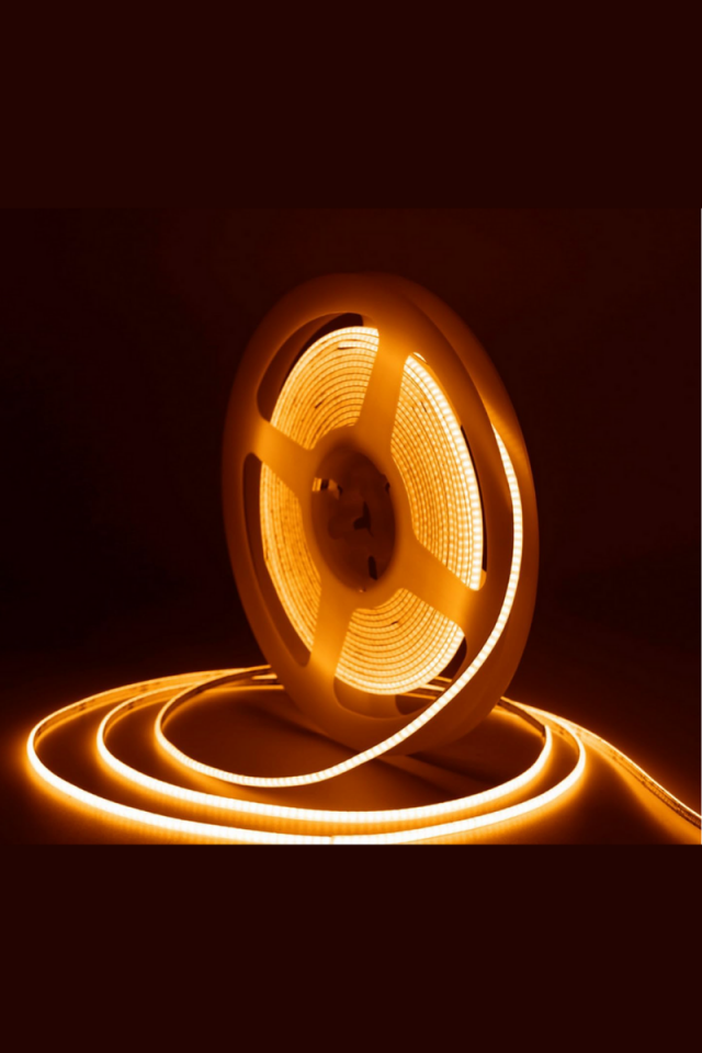 12V Cob Şerit Led 3MM 400 Ledli İnce Esnek Sarı (Amber) Cob Led IP20 (5 Metre)