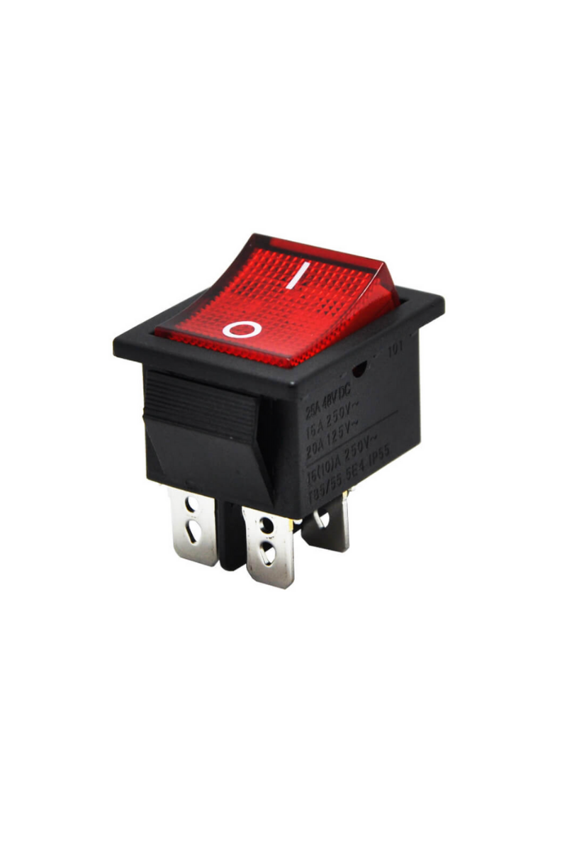 Kare On-Off Işıklı Geniş Anahtar Kırmızı 4 Pinli Switch (5 Adet)