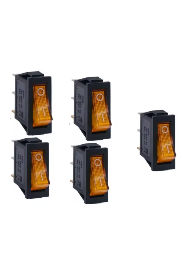 Tekli Dar On-Off Işıklı Sarı Anahtar 3 Pinli Işıklı Dar Switch (5 Adet)