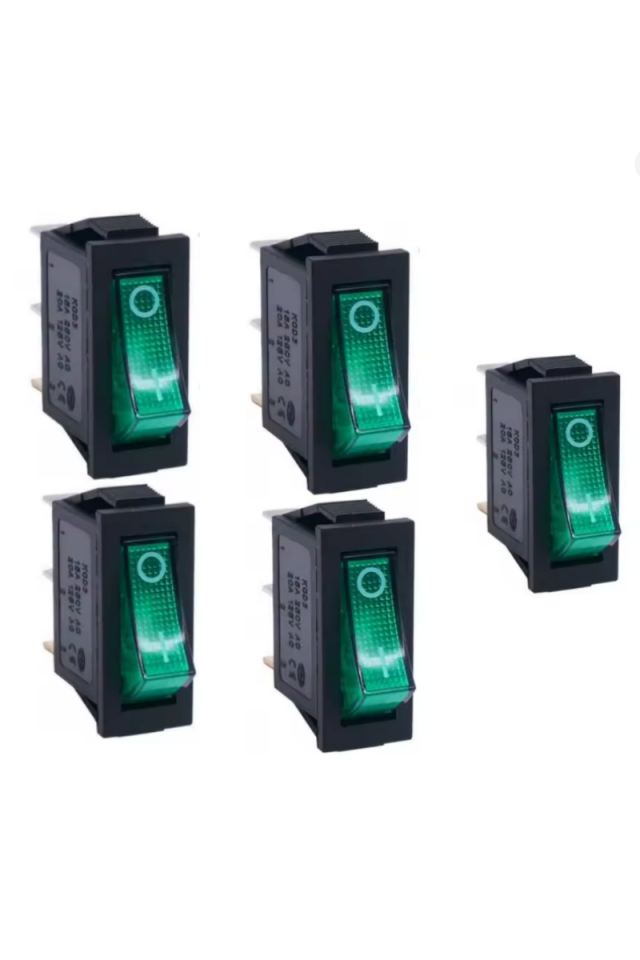 Tekli Dar On-Off Işıklı Yeşil Anahtar 3 Pinli Işıklı Dar Switch (5 Adet)