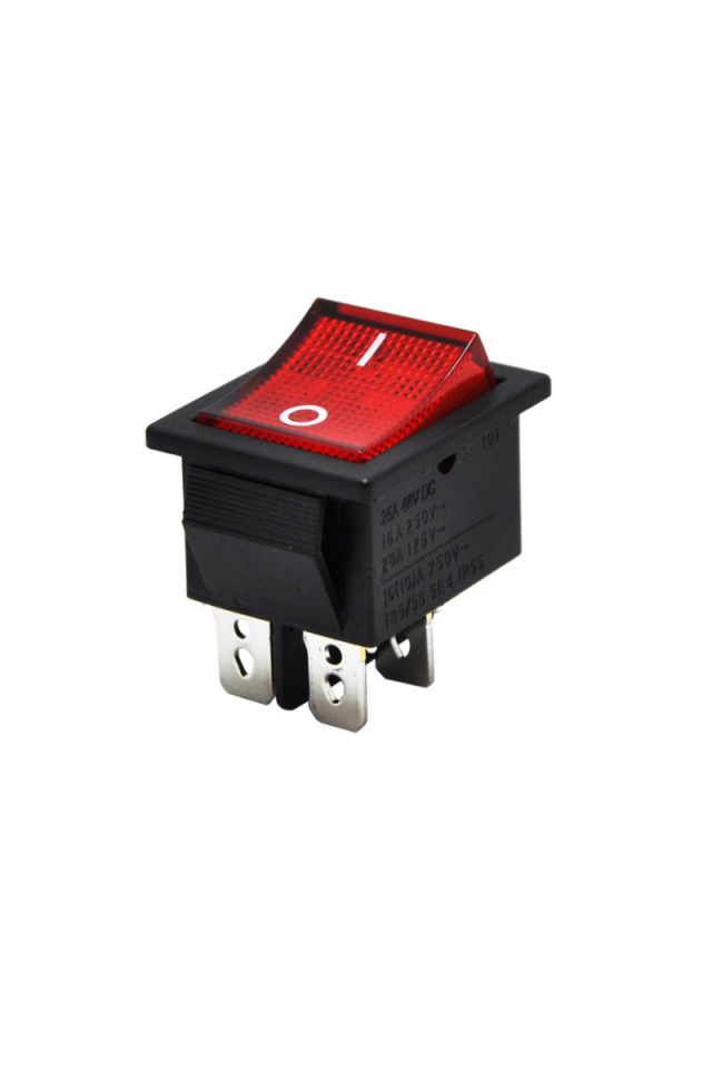Kare Geniş Işıklı On-Off Anahtar 30A Kırmızı 4 Pinli Kare Geniş Işıklı Switch (5 Adet)