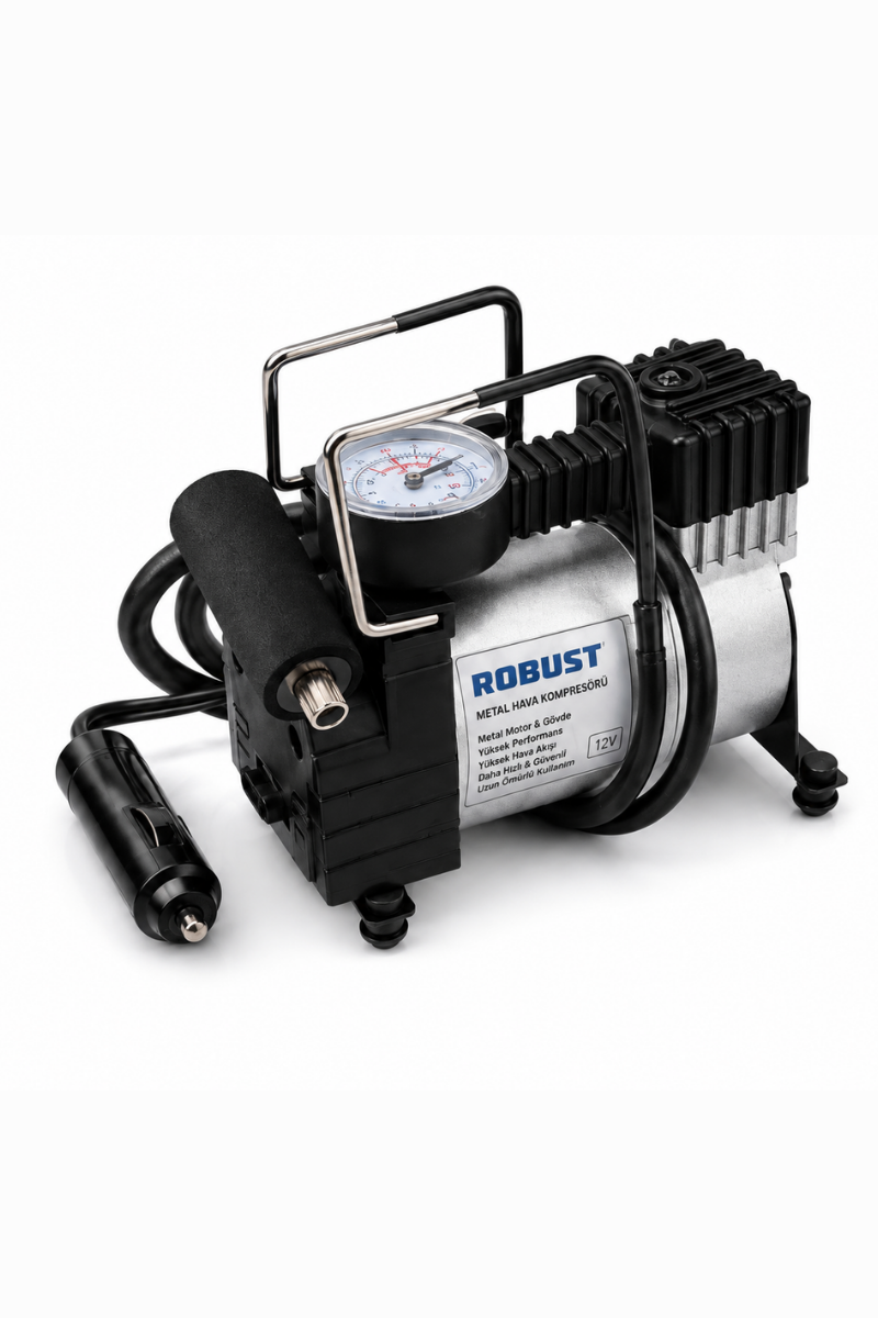 Tek Pistonlu 12V Metal Hava Kompresörü 150 PSI Taşınabilir Lastik Şişirme Pompası
