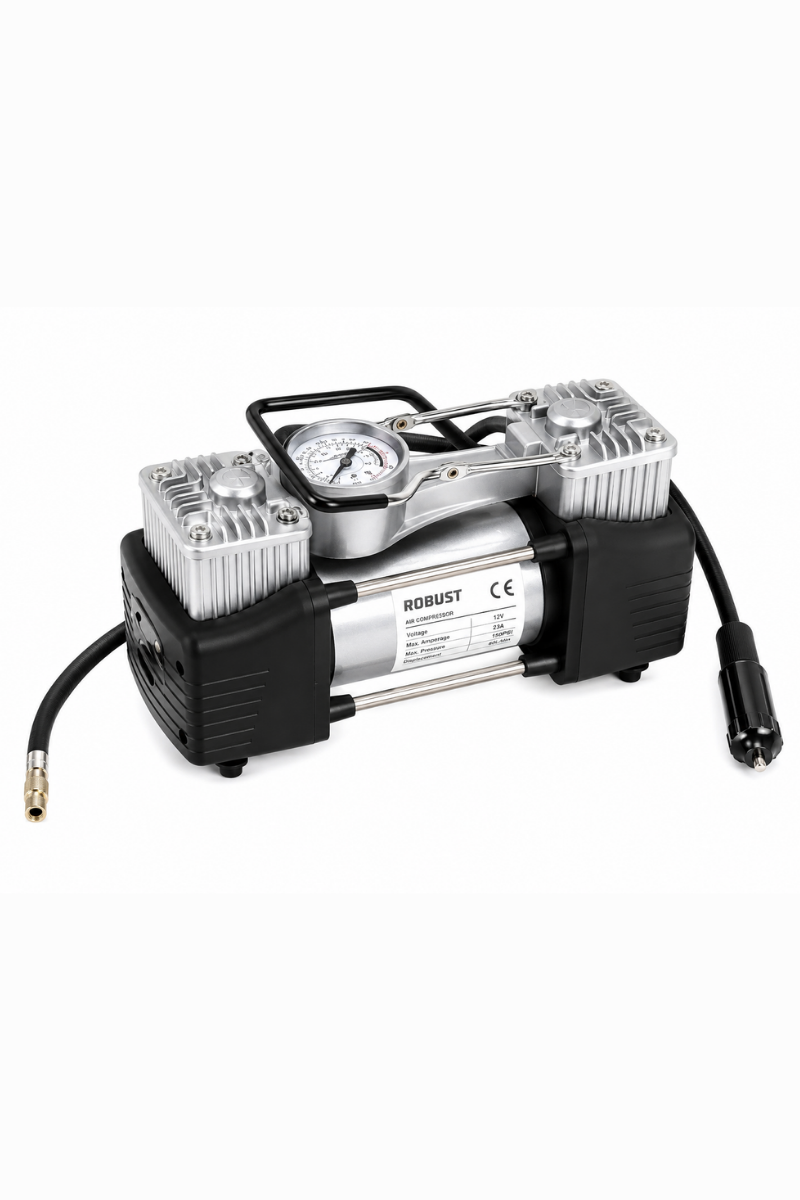 Çift Pistonlu 12V Metal Hava Kompresörü 150 PSI Taşınabilir Lastik Şişirme Pompası