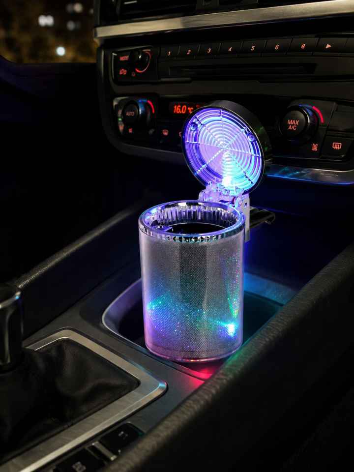 LED Işıklı Araç Küllüğü  Bardaklık Uyumlu Taşınabilir Küllük