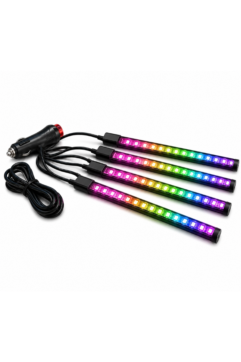 Her Araca Uyumlu Çakmaklık Girişli Ayak Altı LED Aydınlatma RGB Kumandalı 12 LED Ambiyans Işık Seti