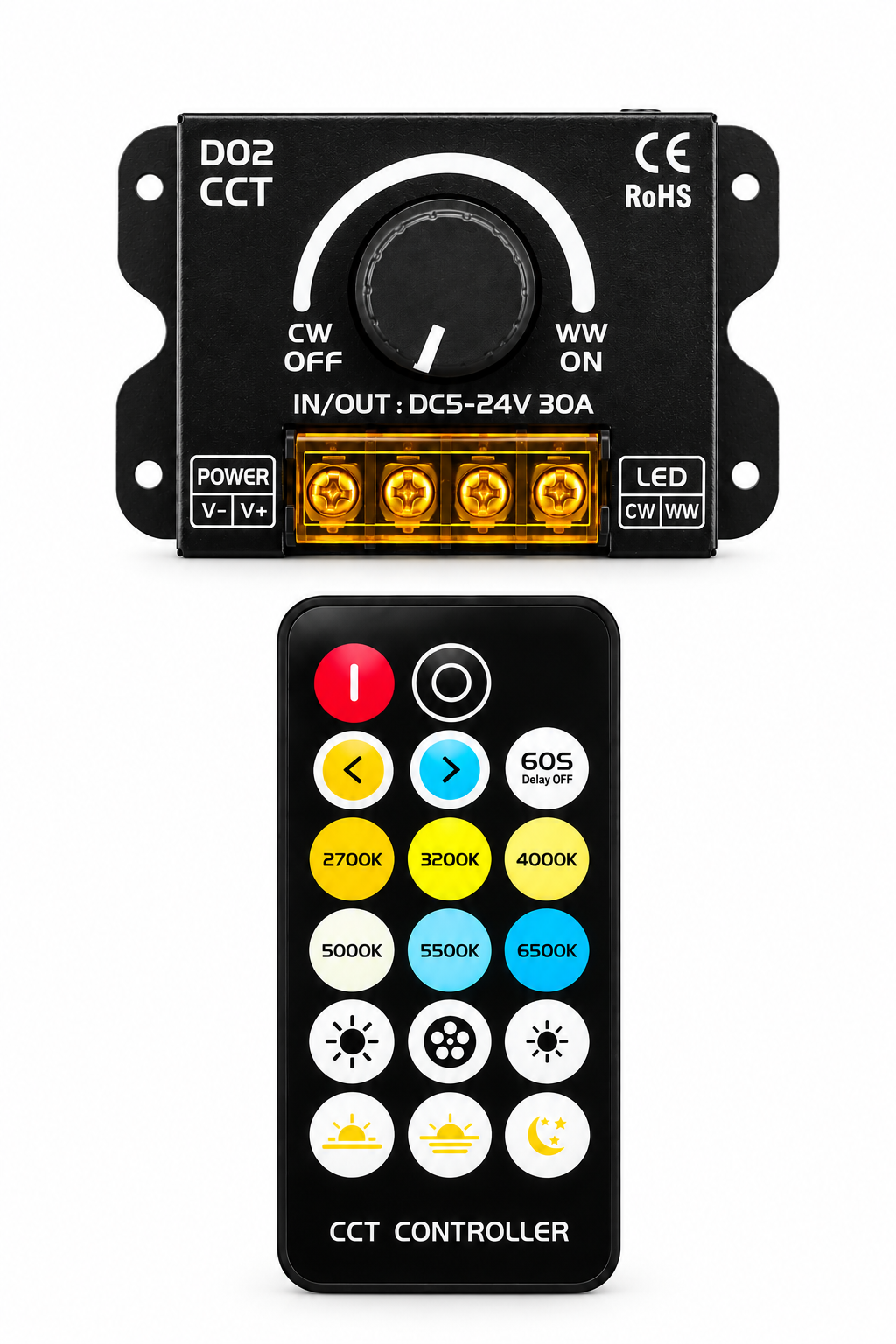 17 Tuş Kumandalı 2 Kanallı 5-24V CCT-Tunable Led Dimmer Kontrol Kumandası