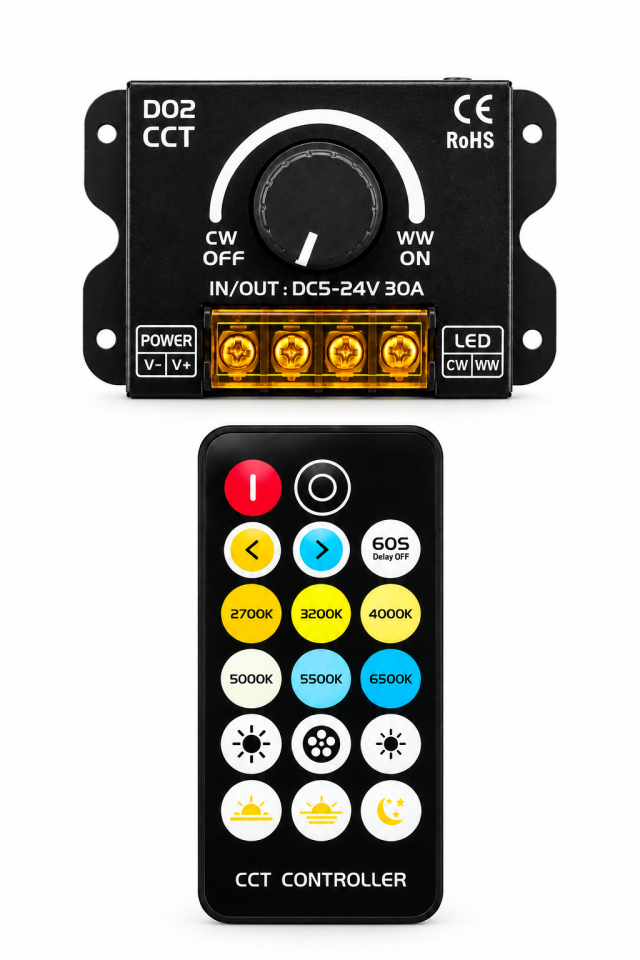 17 Tuş Kumandalı 2 Kanallı 5-24V CCT-Tunable Led Dimmer Kontrol Kumandası