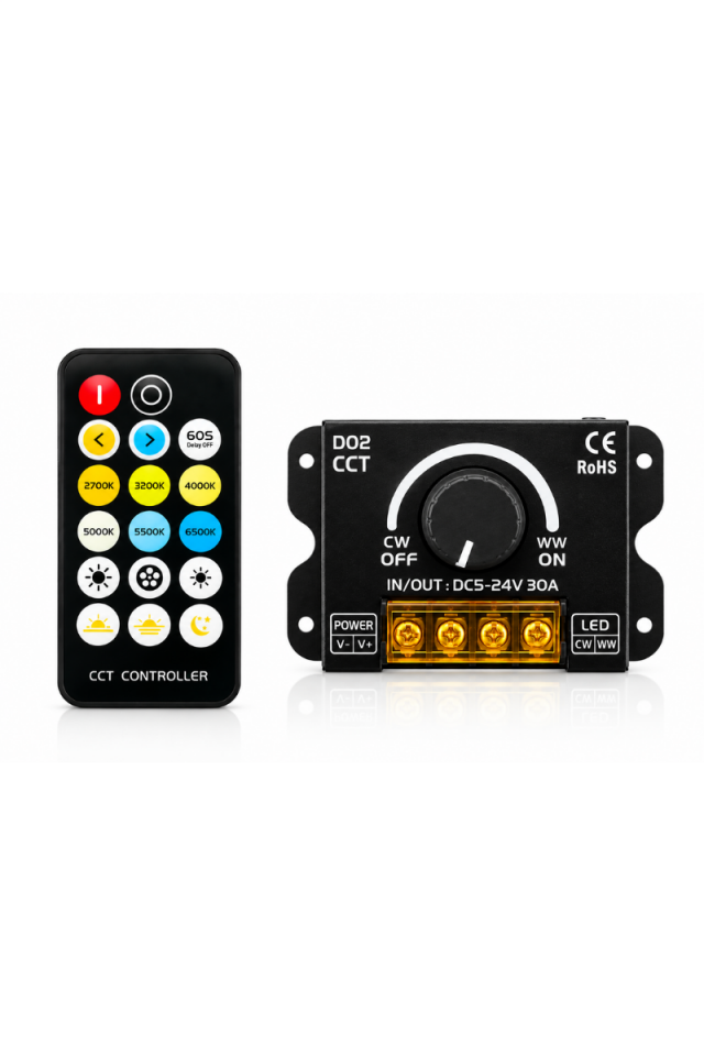 17 Tuş Kumandalı 2 Kanallı 5-24V CCT-Tunable Led Dimmer Kontrol Kumandası