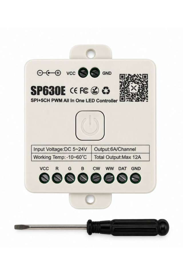 SP630E Bluetooth Müzik Modlu Pixel Led Kontrol Cihazı 5-24V RGBW+WW 5 Kanal Akıllı Led Denetleyici