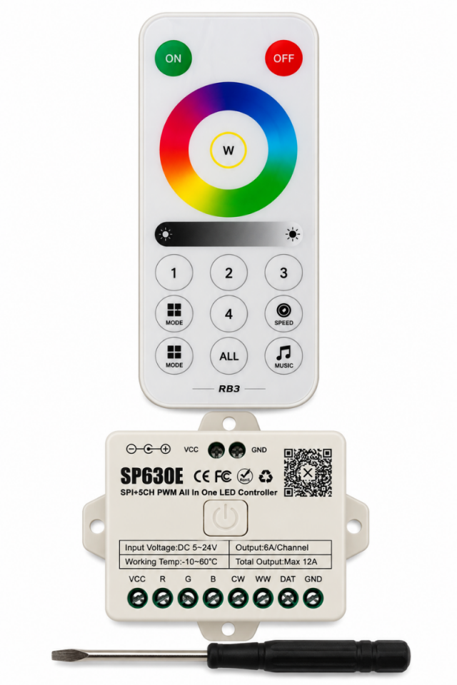 SP630E Bluetooth Müzik Modlu Pixel Led Kontrol Cihazı 5-24V RGBW+WW 5 Kanal Akıllı Led Denetleyici Kumandalı