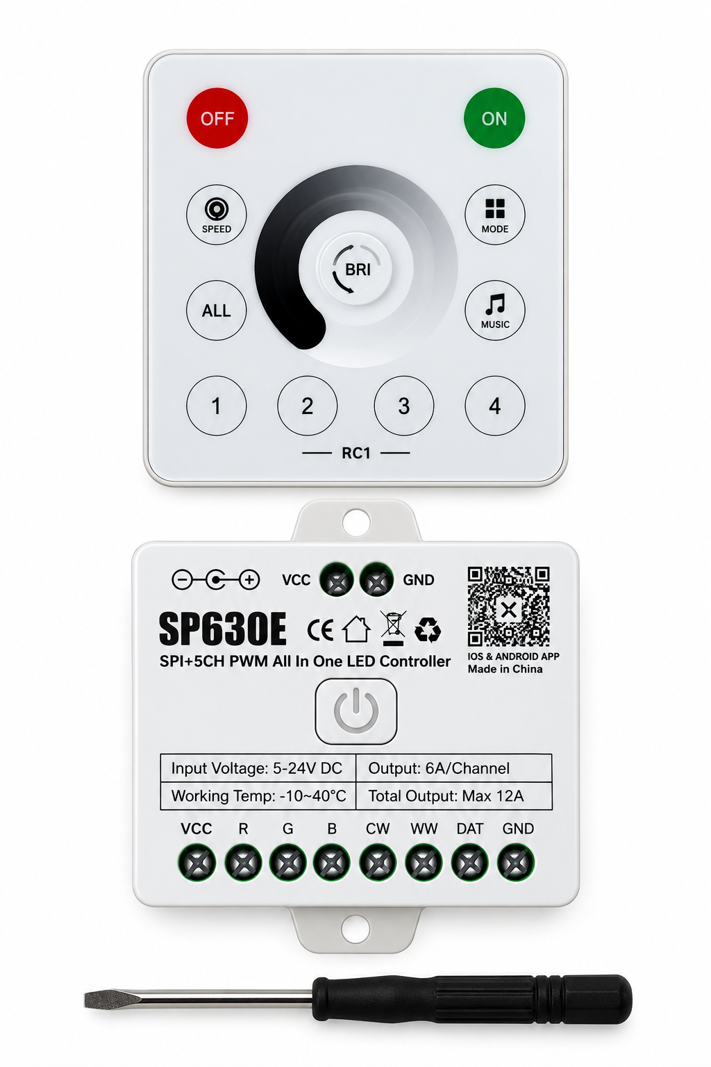 SP630E Tek Renk Pixel Şerit Led Kontrol Cihazı 12-24V Duvar Tipi Led Denetleyici