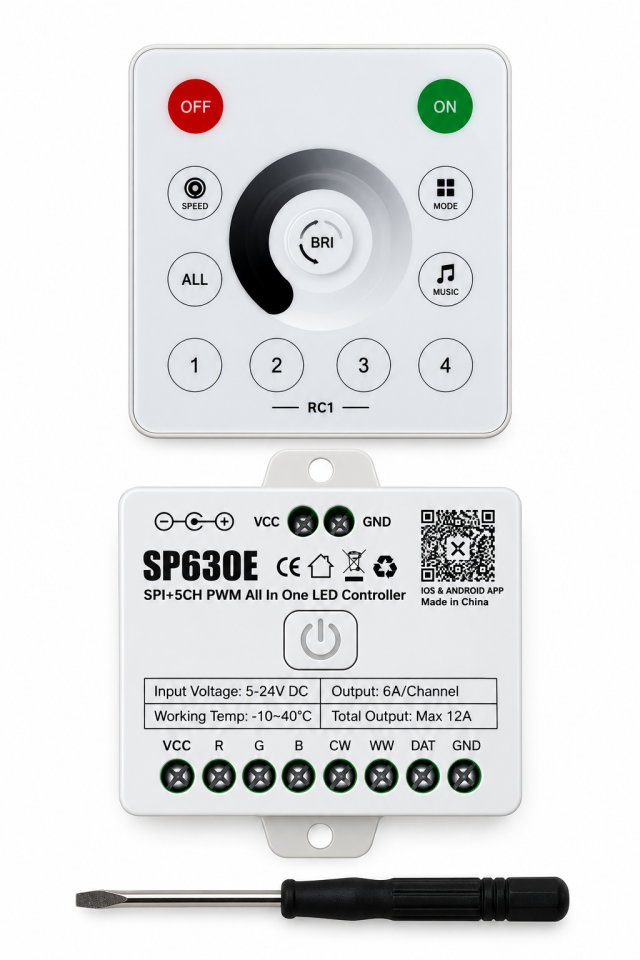 SP630E Tek Renk Pixel Şerit Led Kontrol Cihazı 12-24V Duvar Tipi Led Denetleyici