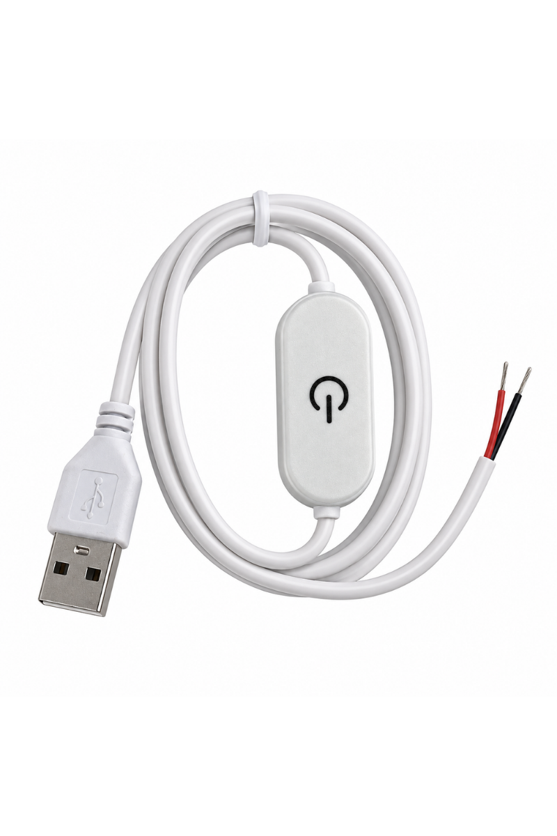 100 CM USB Girişli Touch Dokunmatik LED Dimmer ve Aç/Kapat Anahtarı 5V 2A Ucu Açık Beyaz Kablo