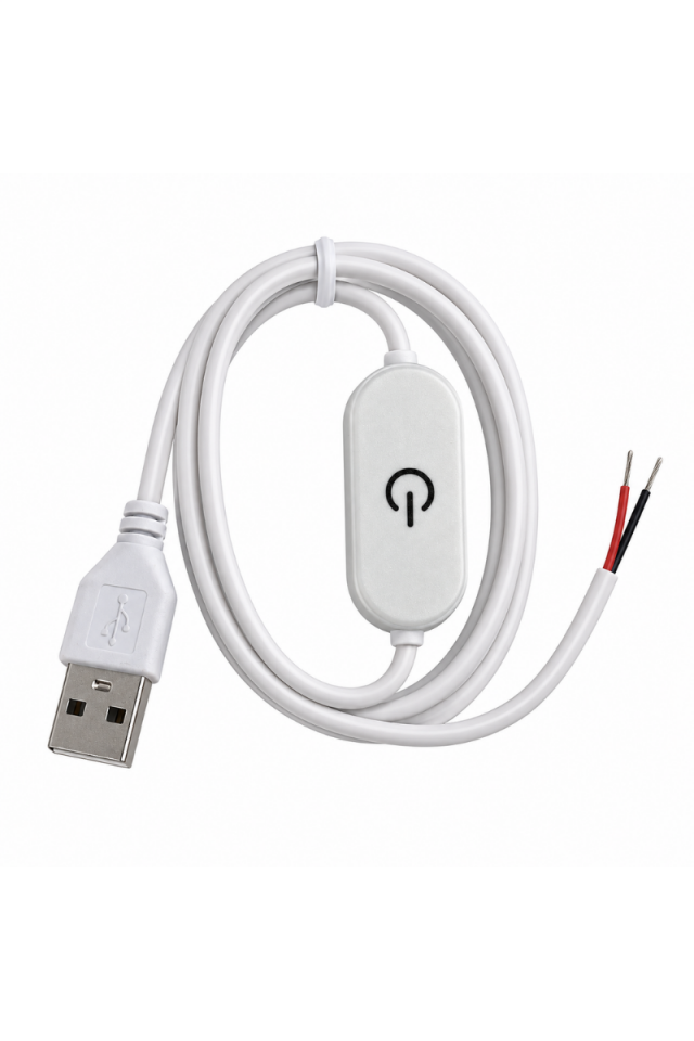 100 CM USB Girişli Touch Dokunmatik LED Dimmer ve Aç/Kapat Anahtarı 5V 2A Ucu Açık Beyaz Kablo